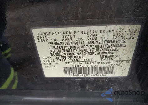 2009 Nissan Sentra 2.0Sr from USA, damaged, VIN 3N1AB61E89L695665